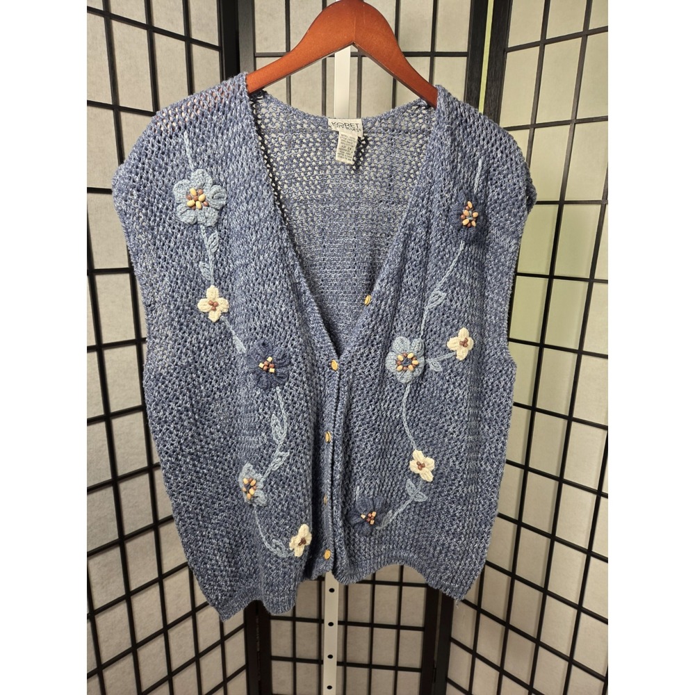 KORET City Blues Vest Women 3x Crochet Floral Cottagecore Grannycore Vtg Boho